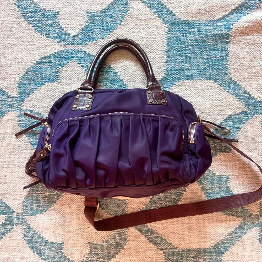 Gorgeous MZ Wallace plum nylon Clara satchel with leather trim & brass h…